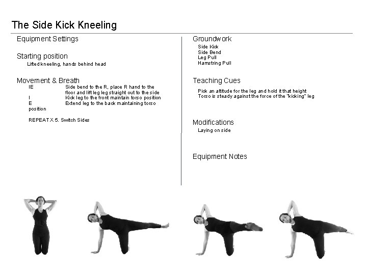 The Side Kick Kneeling Equipment Settings Starting position Lifted kneeling, hands behind head Movement