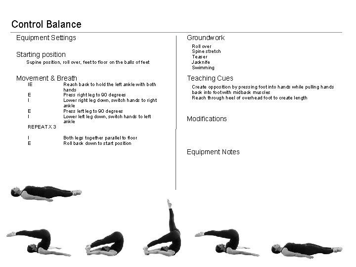 Control Balance Equipment Settings Starting position Supine position, roll over, feet to floor on