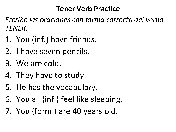Subject Pronouns SINGULAR 1 st person yo I