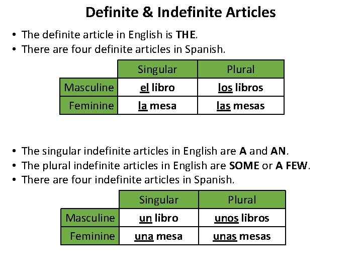 Definite & Indefinite Articles • The definite article in English is THE. • There