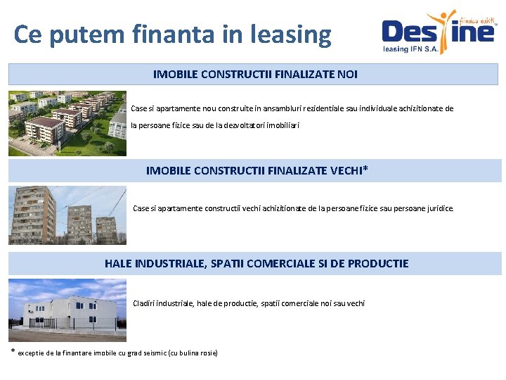 Ce putem finanta in leasing IMOBILE CONSTRUCTII FINALIZATE NOI Case si apartamente nou construite