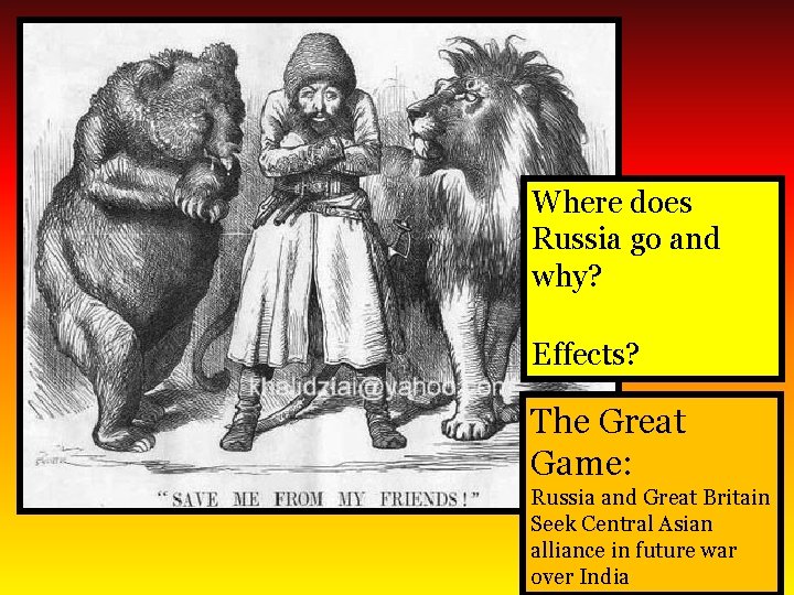 Where does Russia go and why? Effects? The Great Game: Russia and Great Britain