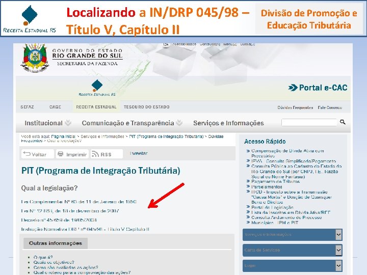 Localizando a IN/DRP 045/98 – Título V, Capítulo II Divisão de Promoção e Educação