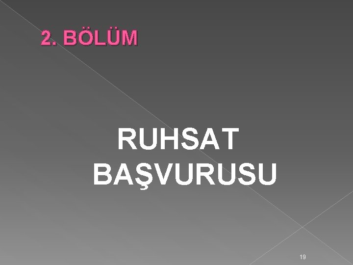 2. BÖLÜM RUHSAT BAŞVURUSU 19 