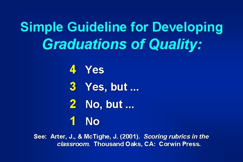 Simple Guideline for Developing Graduations of Quality: 4 3 2 1 Yes, but. . Simple Guideline for Developing Graduations of Quality: 4 3 2 1 Yes, but. .
