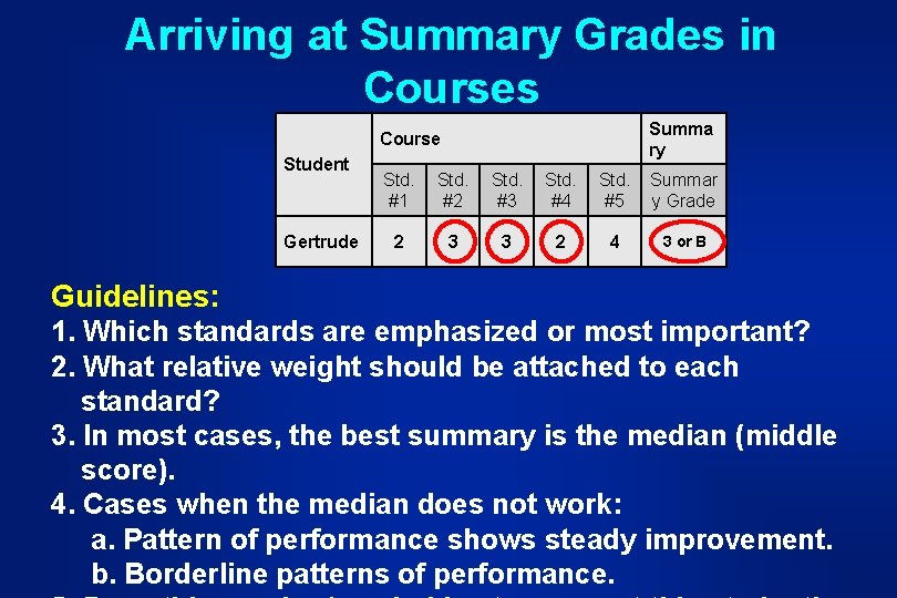 Arriving at Summary Grades in Courses Summa ry Course Student Gertrude Std. #1 Std. Arriving at Summary Grades in Courses Summa ry Course Student Gertrude Std. #1 Std.