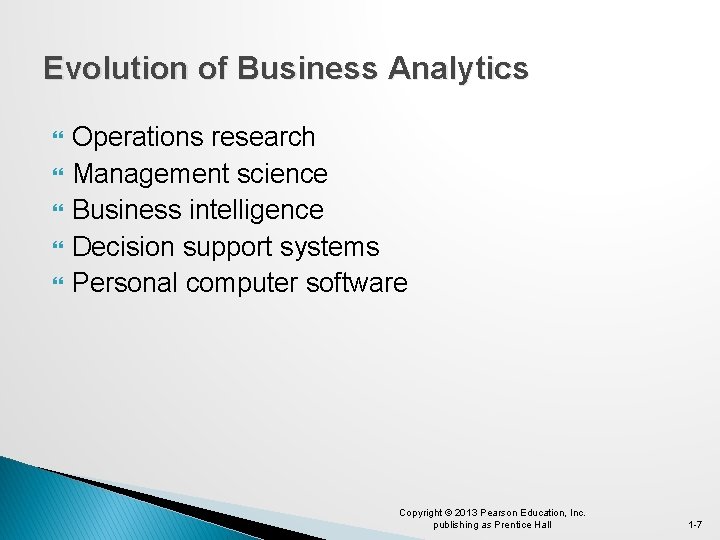 Evolution of Business Analytics Operations research Management science Business intelligence Decision support systems Personal