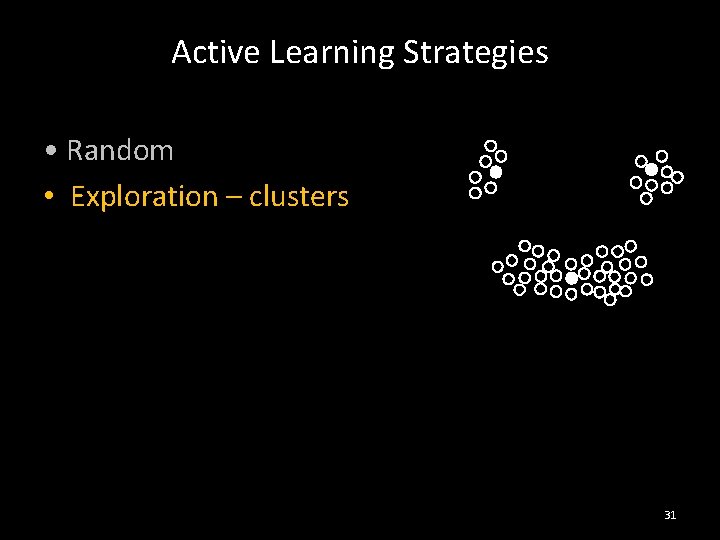 Active Learning Strategies • Random • Exploration – clusters 31 