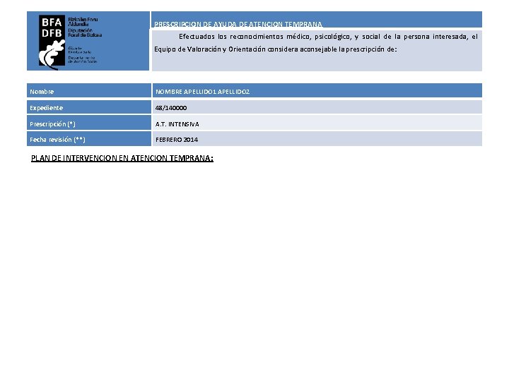  PRESCRIPCION DE AYUDA DE ATENCION TEMPRANA Efectuados los reconocimientos médico, psicológico, y social