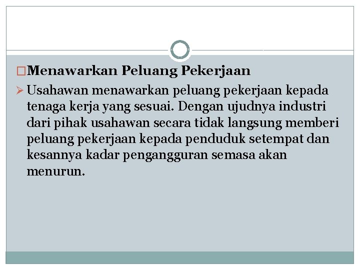 �Menawarkan Peluang Pekerjaan Ø Usahawan menawarkan peluang pekerjaan kepada tenaga kerja yang sesuai. Dengan