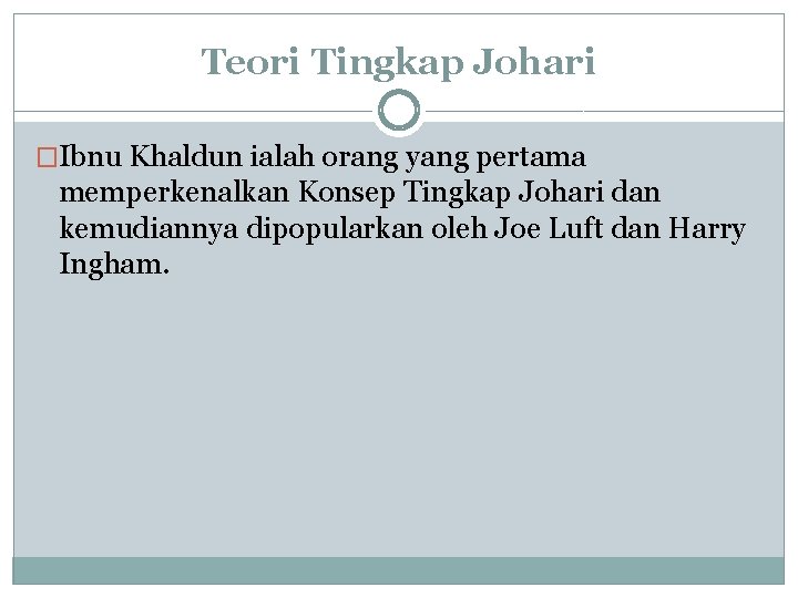 Teori Tingkap Johari �Ibnu Khaldun ialah orang yang pertama memperkenalkan Konsep Tingkap Johari dan