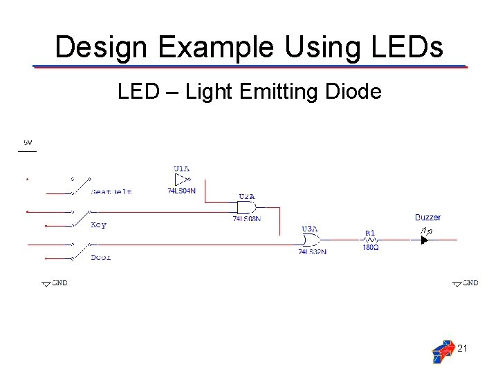 Design Example Using LEDs LED – Light Emitting Diode 21 