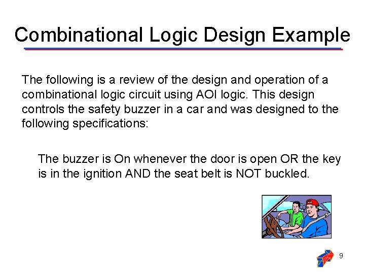 Combinational Logic Design Example The following is a review of the design and operation