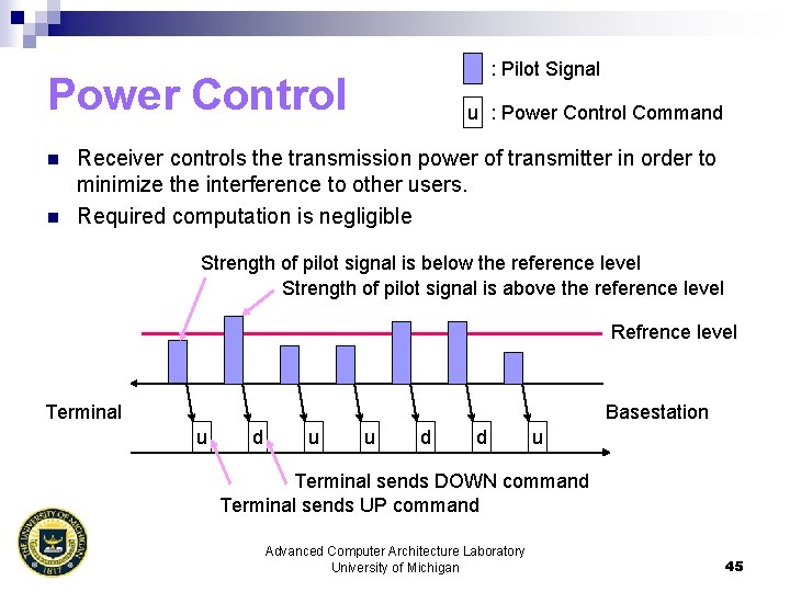 : Pilot Signal Power Control n n u : Power Control Command Receiver controls