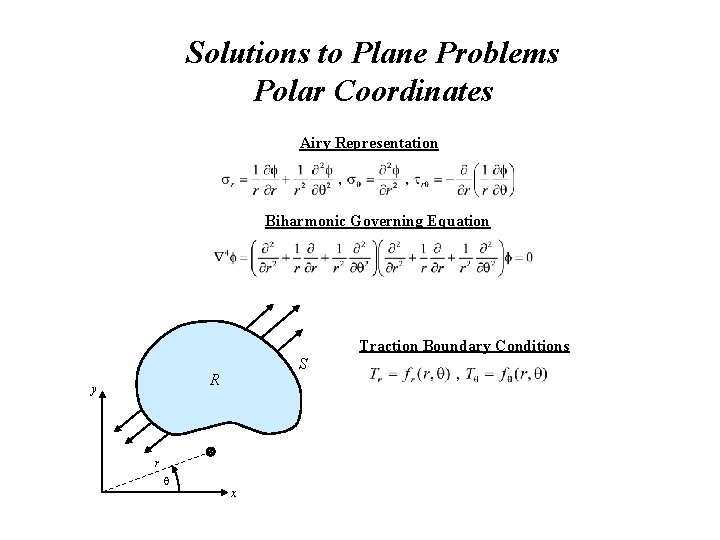 Solutions to Plane Problems Polar Coordinates Airy Representation Biharmonic Governing Equation Traction Boundary Conditions