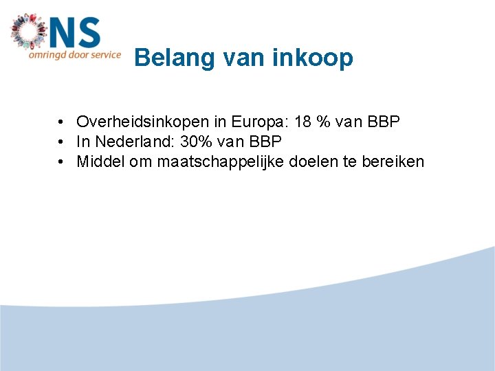 Belang van inkoop • Overheidsinkopen in Europa: 18 % van BBP • In Nederland: