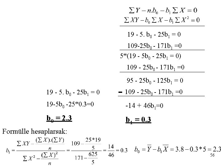 19 - 5. b 0 - 25 b 1 = 0 109 -25 b
