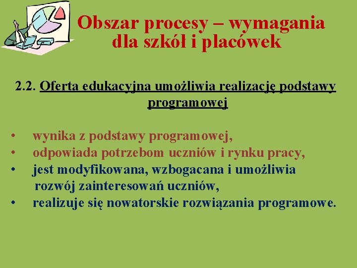  Obszar procesy – wymagania dla szkół i placówek 2. 2. Oferta edukacyjna umożliwia