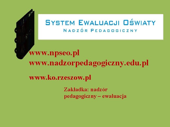  Raport www. npseo. pl www. nadzorpedagogiczny. edu. pl www. ko. rzeszow. pl Zakładka: