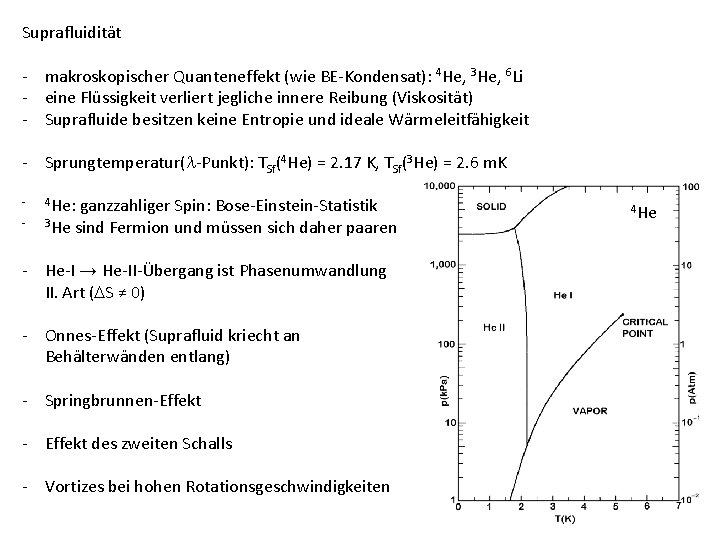 Suprafluidität - makroskopischer Quanteneffekt (wie BE-Kondensat): 4 He, 3 He, 6 Li - eine