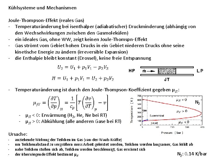 Kühlsysteme und Mechanismen Joule-Thompson-Effekt (reales Gas) - Temperaturänderung bei isenthalper (adiabatischer) Druckminderung (abhängig von