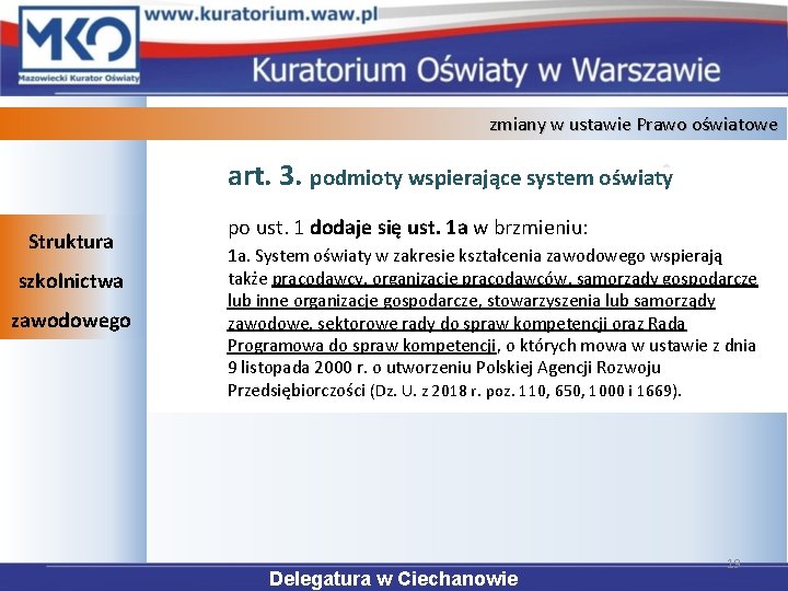 zmiany w ustawie Prawo oświatowe art. 3. podmioty wspierające system oświaty Struktura szkolnictwa zawodowego