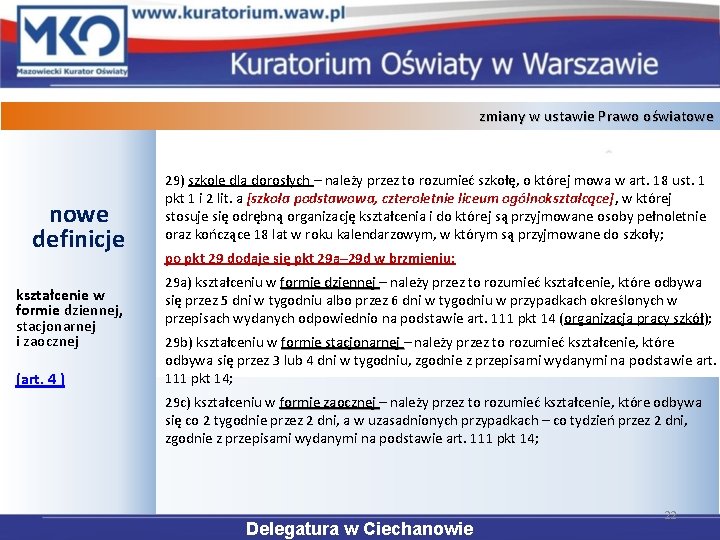 zmiany w ustawie Prawo oświatowe nowe definicje kształcenie w formie dziennej, stacjonarnej i zaocznej