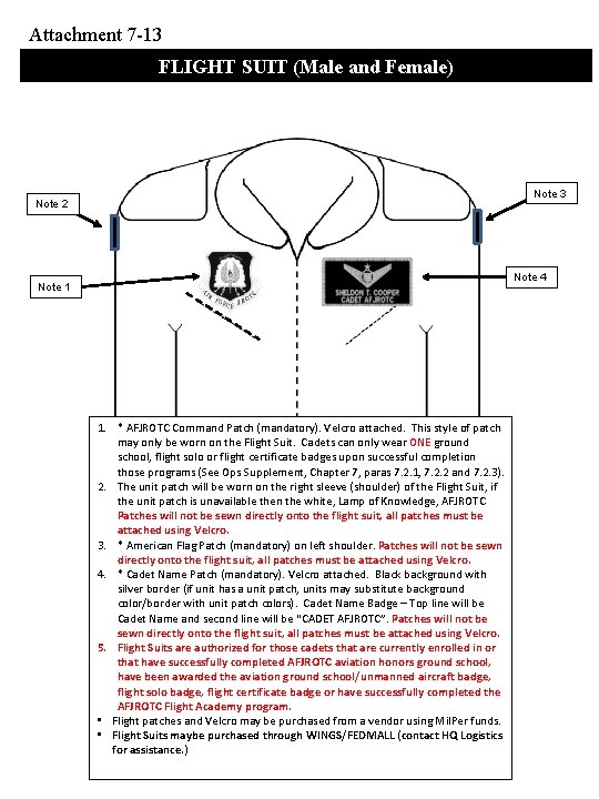 Attachment 7 -13 FLIGHT SUIT (Male and Female) Note 3 Note 2 Note 4