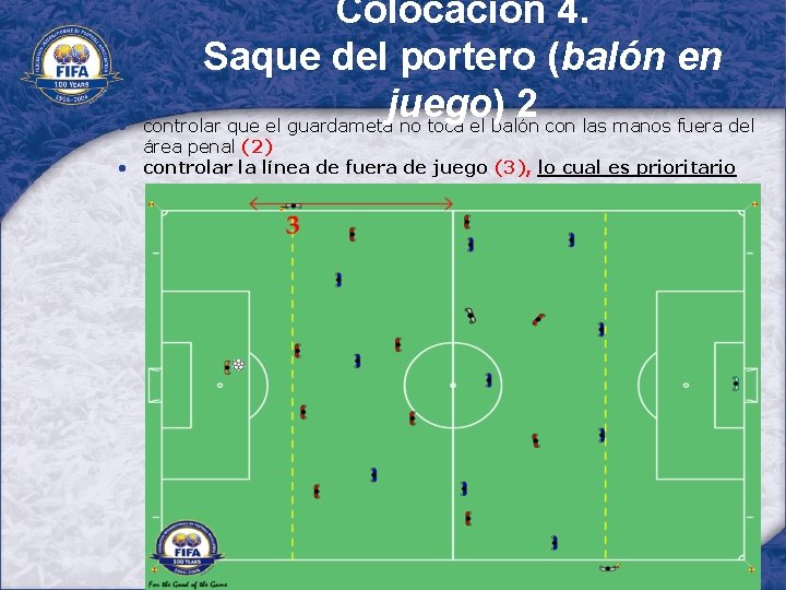  • Colocación 4. Saque del portero (balón en juego) 2 controlar que el