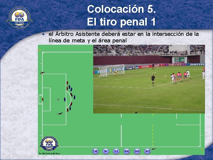 Colocación 5. El tiro penal 1 • el Árbitro Asistente deberá estar en la