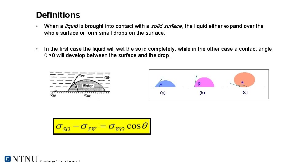 Definitions • When a liquid is brought into contact with a solid surface, the