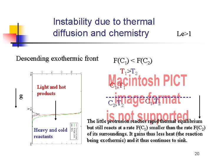 Instability due to thermal diffusion and chemistry Descending exothermic front g Light and hot