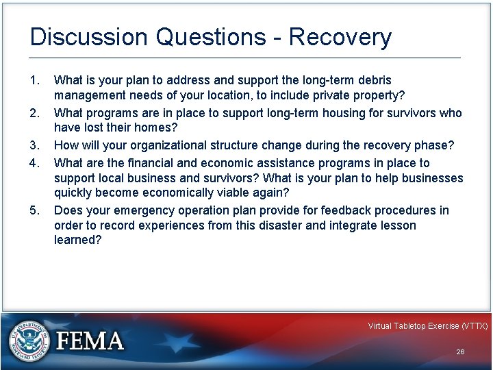 Discussion Questions - Recovery 1. 2. 3. 4. 5. What is your plan to