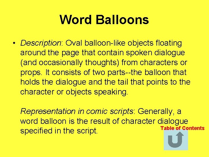 Word Balloons • Description: Oval balloon-like objects floating around the page that contain spoken