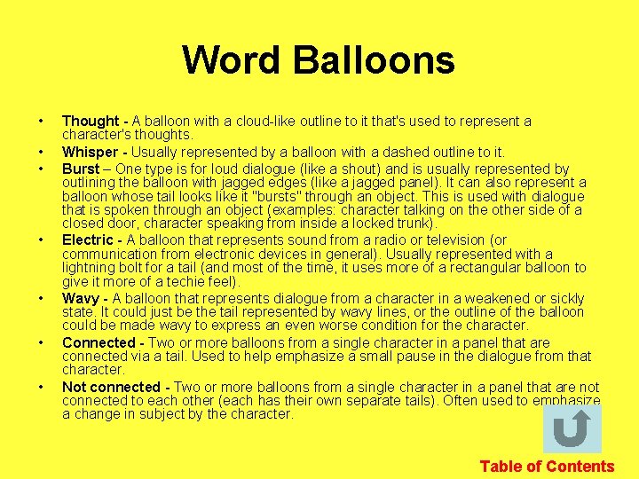 Word Balloons • • Thought - A balloon with a cloud-like outline to it
