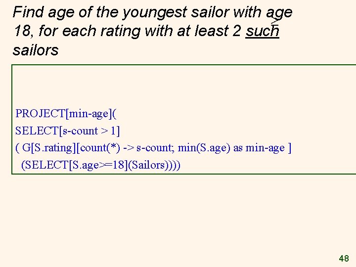 Find age of the youngest sailor with age 18, for each rating with at Find age of the youngest sailor with age 18, for each rating with at