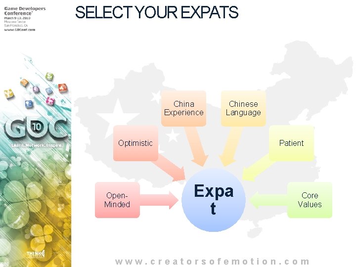 SELECT YOUR EXPATS China Experience Chinese Language Optimistic Open. Minded Patient Expa t Core