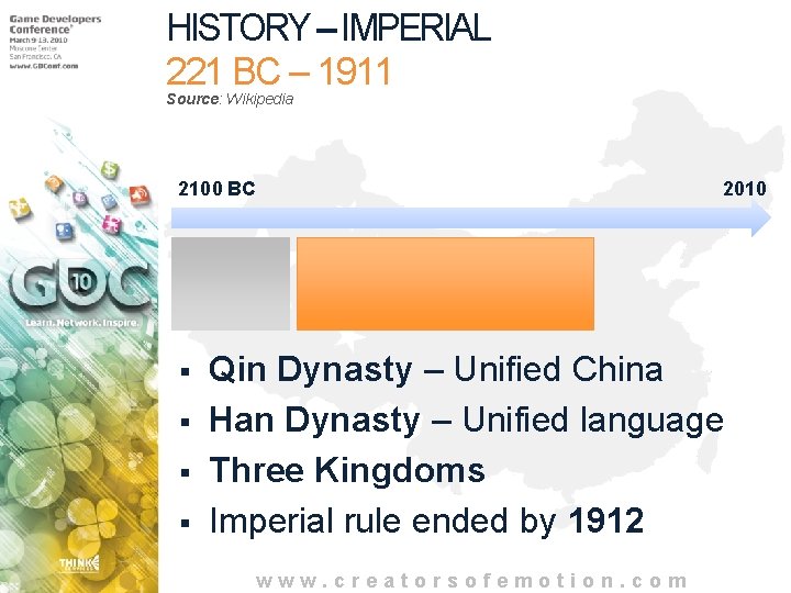 HISTORY – IMPERIAL 221 BC – 1911 Source: Wikipedia 2100 BC § § 2010