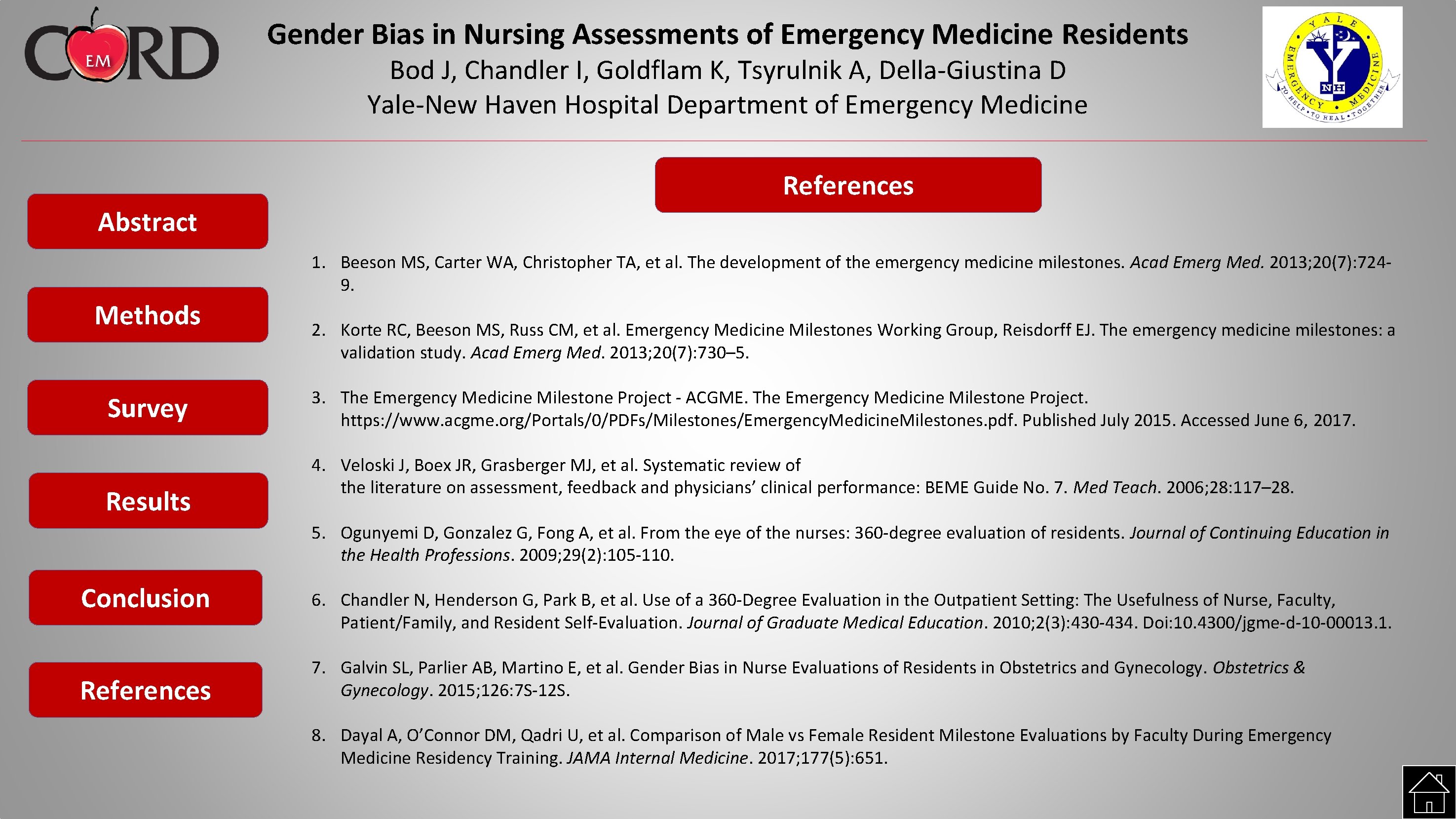 Gender Bias in Nursing Assessments of Emergency Medicine Residents Bod J, Chandler I, Goldflam