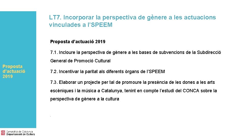 LT 7. Incorporar la perspectiva de gènere a les actuacions vinculades a l’SPEEM Proposta