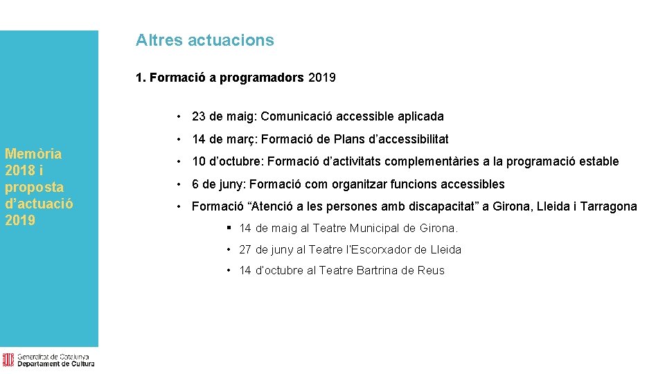 Altres actuacions 1. Formació a programadors 2019 • 23 de maig: Comunicació accessible aplicada