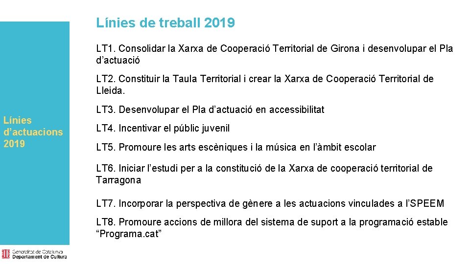 Línies de treball 2019 LT 1. Consolidar la Xarxa de Cooperació Territorial de Girona