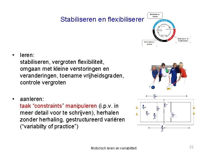 Stabiliseren en flexibiliseren • leren: stabiliseren, vergroten flexibiliteit, omgaan met kleine verstoringen en veranderingen,