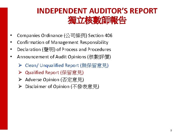 INDEPENDENT AUDITOR’S REPORT 獨立核數師報告 • • Companies Ordinance (公司條例) Section 406 Confirmation of Management