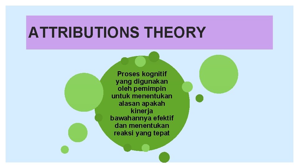 ATTRIBUTIONS THEORY Proses kognitif yang digunakan oleh pemimpin untuk menentukan alasan apakah kinerja bawahannya