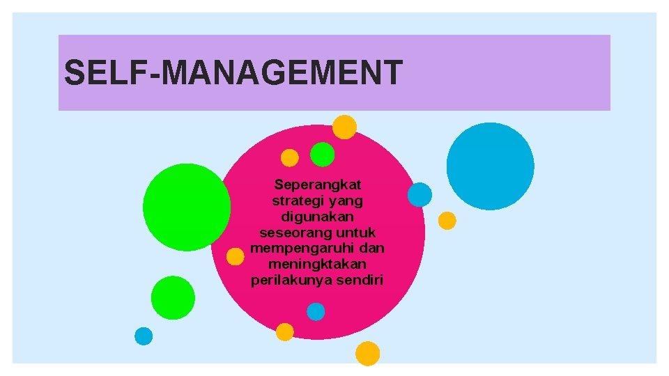 SELF-MANAGEMENT Seperangkat strategi yang digunakan seseorang untuk mempengaruhi dan meningktakan perilakunya sendiri 