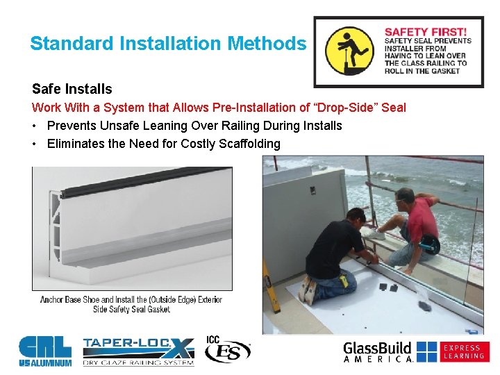 Standard Installation Methods Safe Installs Work With a System that Allows Pre-Installation of “Drop-Side”