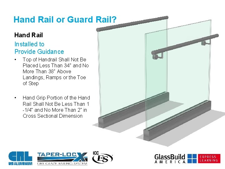 Hand Rail or Guard Rail? Hand Rail Installed to Provide Guidance • Top of