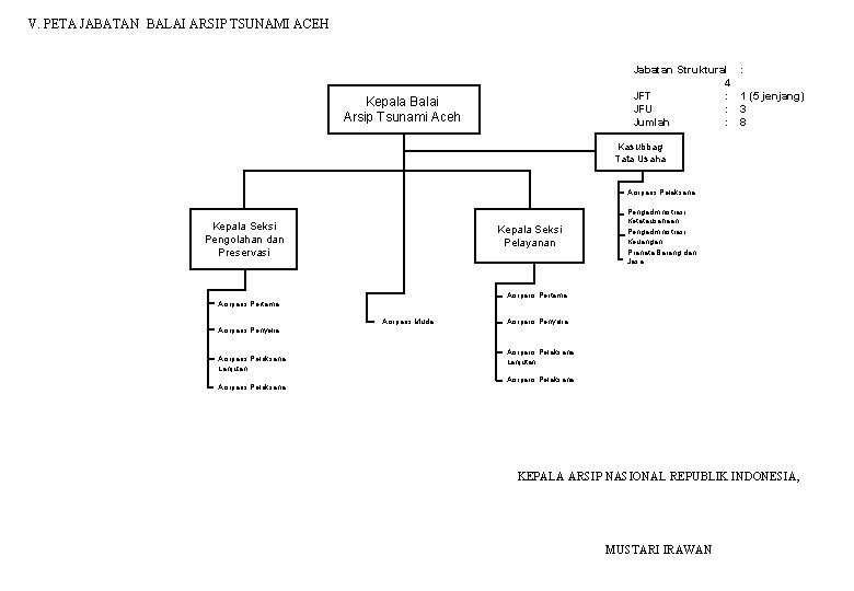 V. PETA JABATAN BALAI ARSIP TSUNAMI ACEH Jabatan Struktural 4 JFT : JFU :