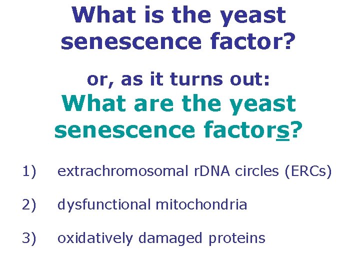 What is the yeast senescence factor? or, as it turns out: What are the